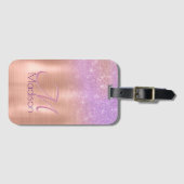 Rosa Rosa Rosa Glitzer Monogramm Gepäckanhänger (Vorderseite (Horizontal))
