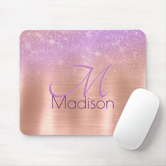 Rosa Rosa Rosa Glitzer Monogramm Mousepad (Mit Mouse)