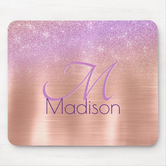 Rosa Rosa Rosa Glitzer Monogramm Mousepad (Vorne)