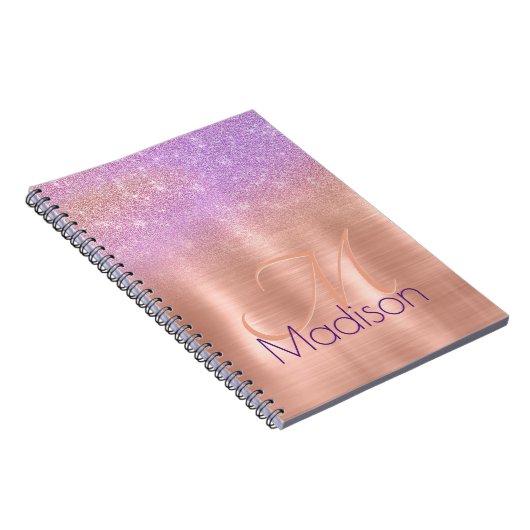 Rosa Rosa Rosa Glitzer Monogramm Notizblock (Rechte Seite)