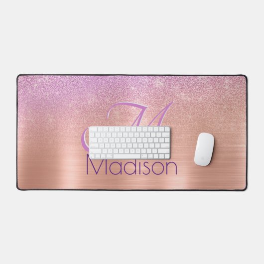 Rosa Rosa Rosa Glitzer Monogramm Schreibtischunterlage (Tastatur & Maus)