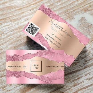 Rosa Rosa-Rosa-Goldbarren-Marmorlogo QR-Code Visitenkarte