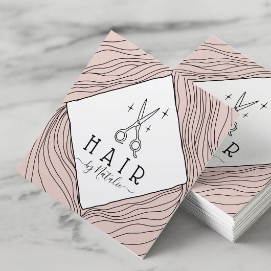 Rosa Rosa Rosa-Logo für die Haarstylistin-Handzeic Quadratische Visitenkarte