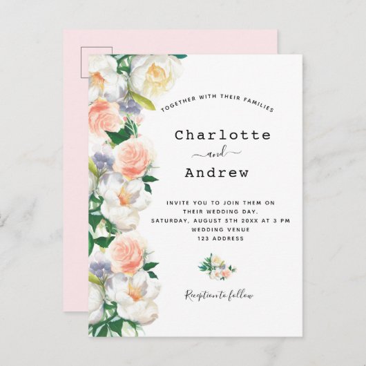 Rosa Rosa Rosa Rosengoldblüten Weiße Hochzeit Postkarte (Vorne/Hinten)