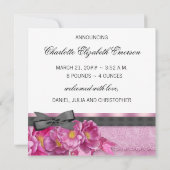 Rosa Rosa Rosa Schwarzes Foto Geburtshinweise Ankündigung (Rückseite)