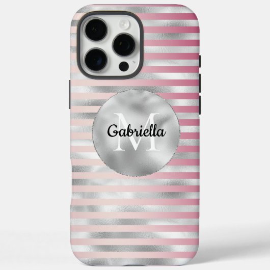 Rosa Rosa Rosa Silberstreifen Streifen Monogramm Case-Mate iPhone Hülle (Rückseite)