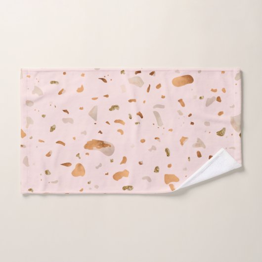Rosa Rosa Rosa Terrazzo mit goldfarbenen Kupfer-Sp Badhandtuch Set (Handtuch)
