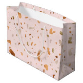 Rosa Rosa Rosa Terrazzo mit goldfarbenen Kupfer-Sp Große Geschenktüte (Rückseite Schrägansicht)