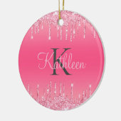 Rosa Rosa Rosa, Tropf-Glitzer, Rose-Gold-Monogramm Keramik Ornament (Links)
