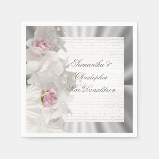 Rosa Rosa Rosa und Silberhochzeit Serviette (Vorderseite)