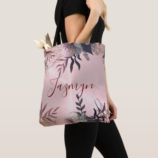 Rosa Rosa Rose Botanische Personalisiert Tasche (Von Nahem)