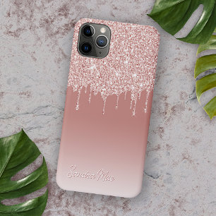 Rosa Rosa Rose Glitzer Kunstgeflecht iPhone 12 Hülle
