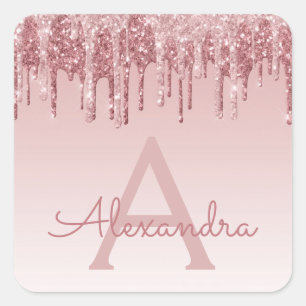 Rosa Rosa - Rose Gold Glitzer Sparkone Monogramm Quadratischer Aufkleber