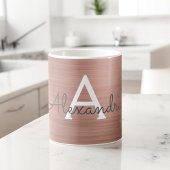 Rosa Rosa - Rose Gold Metallischer Monogramm Name Kaffeetasse