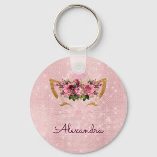 Rosa Rosa - Rose Gold Prinzessin Kitty Monogram Schlüsselanhänger