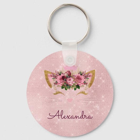 Rosa Rosa - Rose Gold Prinzessin Kitty Monogram Schlüsselanhänger (Vorderseite)