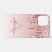 Rosa Rosa - Rose Gold Sparkor Glitzer Monogramm Case-Mate iPhone Hülle (Rückseite (Horizontal))