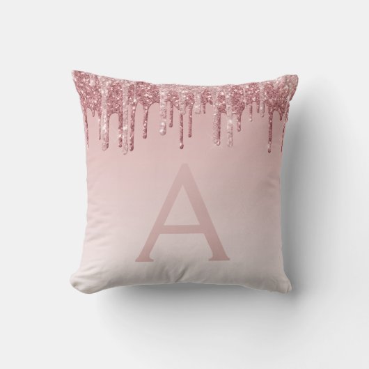 Rosa Rosa - Rose Gold Sparkor Glitzer Monogramm Kissen (Vorderseite)