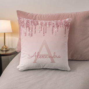 Rosa Rosa - Rose Gold Sparkor Glitzer Monogramm Kissen