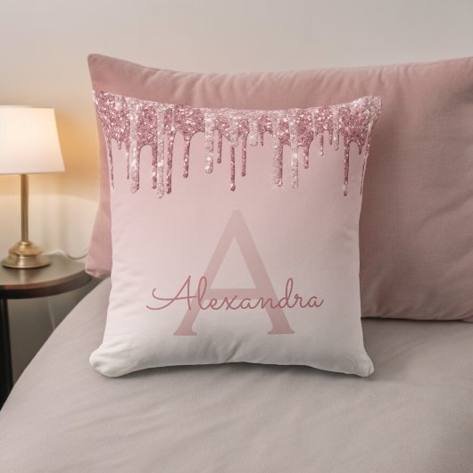 Rosa Rosa - Rose Gold Sparkor Glitzer Monogramm Kissen