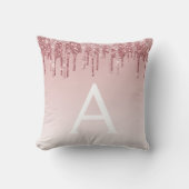 Rosa Rosa - Rose Gold Sparkor Glitzer Monogramm Kissen (Vorderseite)