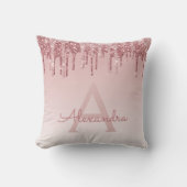 Rosa Rosa - Rose Gold Sparkor Glitzer Monogramm Kissen (Vorderseite)