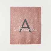 Rosa Rosa - Rose Gold Sparkor Glitzer Monogramm Wandteppich (Vorderseite)