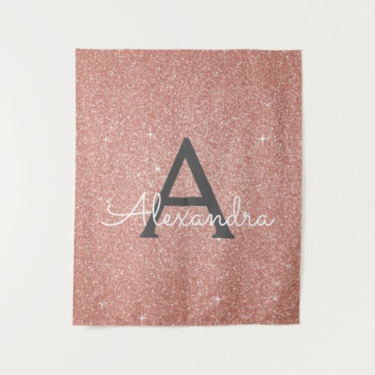 Rosa Rosa - Rose Gold Sparkor Glitzer Monogramm Wandteppich (Vorderseite)