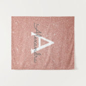Rosa Rosa - Rose Gold Sparkor Glitzer Monogramm Wandteppich (Vorderseite (Horizontal))