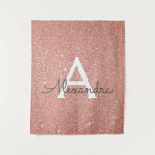 Rosa Rosa - Rose Gold Sparkor Glitzer Monogramm Wandteppich (Vorderseite)