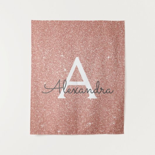Rosa Rosa - Rose Gold Sparkor Glitzer Monogramm Wandteppich (Vorderseite)