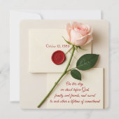 Rosa Rosa-Rose mit rotem Wachs-Siegel Einladung (Vorderseite)