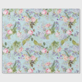 Rosa Rosa Rose Redouté Bouquets auf blau Geschenkpapier (Flach)