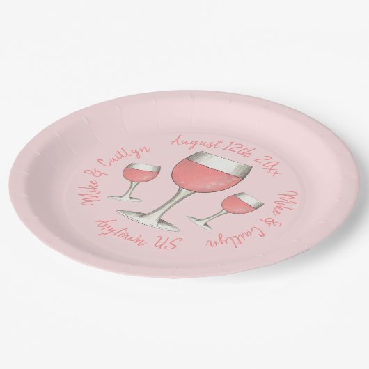 Rosa Rosa Rose Rosé Brautparty Pappteller (Schrägansicht)