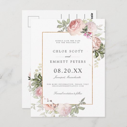 Rosa Rosa Rose Save the Date blühen Postkarte (Vorne/Hinten)