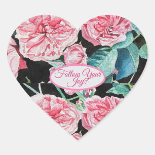 Rosa rosa Rosen florales Muster 'Folge deiner Freu Herz-Aufkleber