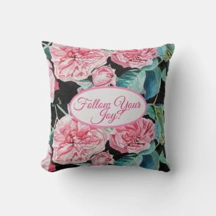 Rosa rosa Rosen florales Muster 'Folge deiner Freu Kissen