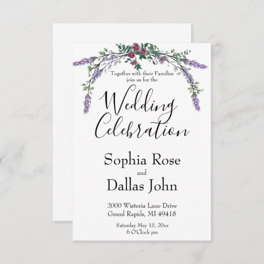 Rosa Rosa Rosenblume Eukalyptus Wedding Einladung (Vorne/Hinten)