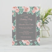 Rosa Rosa Rosenblüte Geburtstagsparty Einladung (Stehend Vorderseite)