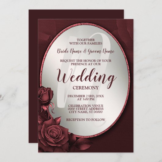 Rosa Rosa-Rosenrahmen für das Hochsetzen von Monog Einladung (Vorne/Hinten)
