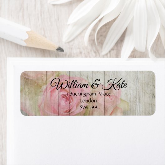 Rosa Rosa Rücksendeadresse Hochzeitslabel (Insitu)