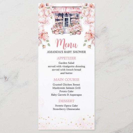 Rosa Rosa Sie ist vom Brautparty des Marktes Menükarte (Rückseite)