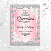 Rosa Rosa Silber Quinceanera Einladung