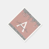 Rosa Rosa Silberne Glitzer Monogram Geburtstag Serviette (Ecke)