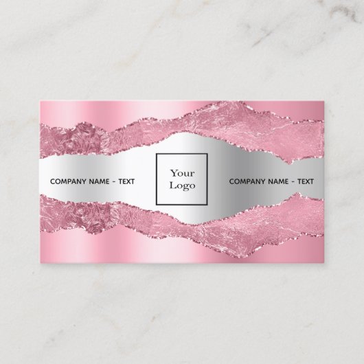 Rosa Rosa Silberstreifen-Marmorlogo QR-Code Visitenkarte (Vorderseite)