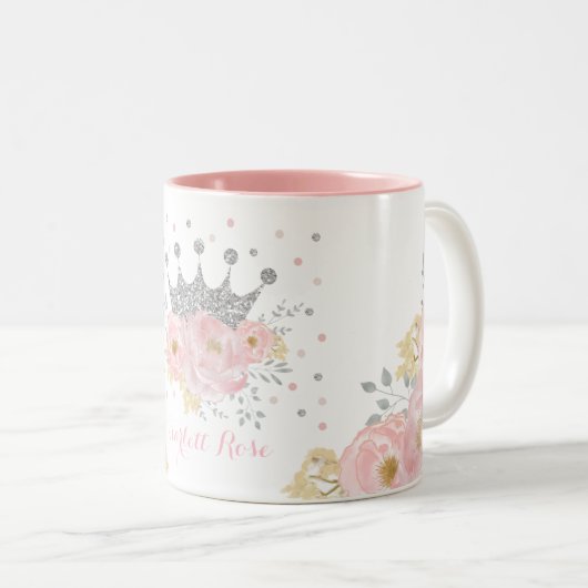 Rosa Rosa Silver Crown Royal Princess Monogram Zweifarbige Tasse (VorderseiteRechts)
