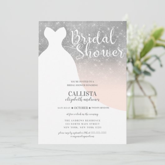 Rosa Rosa Silver Glitzer Dress Brautparty Einladung (Stehend Vorderseite)