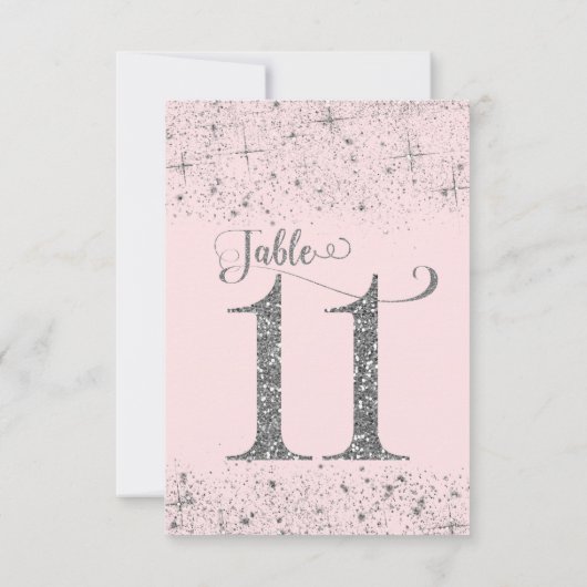 Rosa Rosa Silver Glitzer Tischnummern Nummer 11 (Rückseite)
