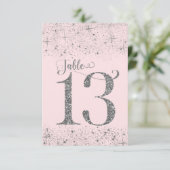 Rosa Rosa Silver Glitzer Tischnummern Nummer 13 (Stehend Vorderseite)