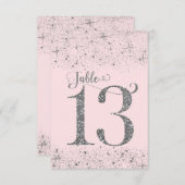 Rosa Rosa Silver Glitzer Tischnummern Nummer 13 (Vorne/Hinten)